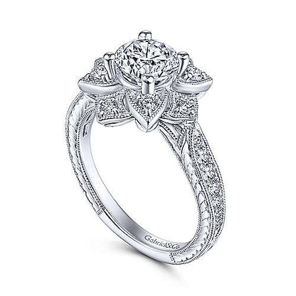 Gabriel & Co White Gold Unique Halo Engagement Ring - Diamond Semi-Mount Rings