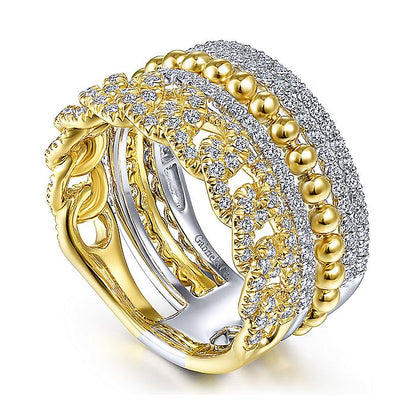 Gabriel & Co Yellow And White Gold Wide Band Layered Ring - Diamond Fashion Rings - Women's