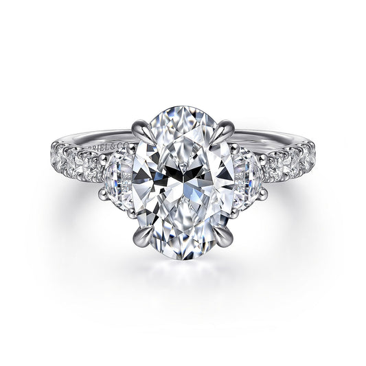 Gabriel & Co. White Gold Oval Three Stone Semi-Mount Engagement Ring - Diamond Semi-Mount Rings