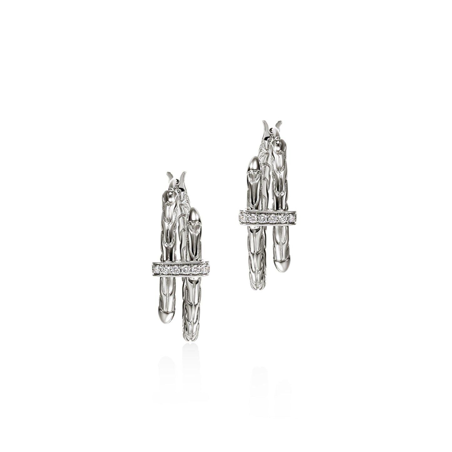 John Hardy Sterling Silver Spear Hoop Diamond Earrings