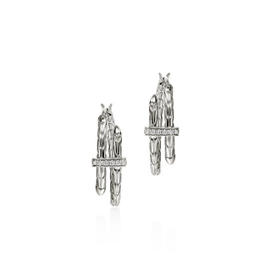 John Hardy Sterling Silver Spear Hoop Diamond Earrings