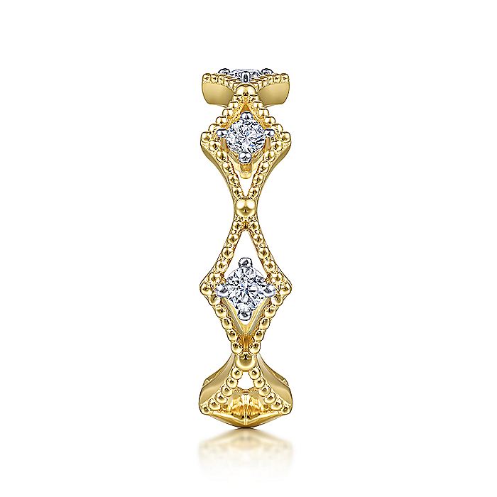 Gabriel & Co Yellow Gold Diamond Station and Bujukan Bead Ring - Diamond Fashion Rings - Women's