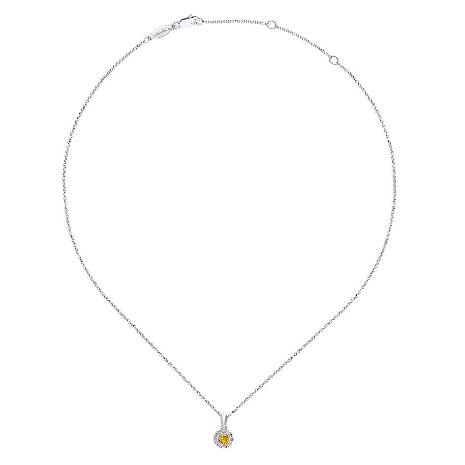 Gabriel & Co Sterling Silver Beaded Round Citrine Pendant Necklace - Silver Necklace