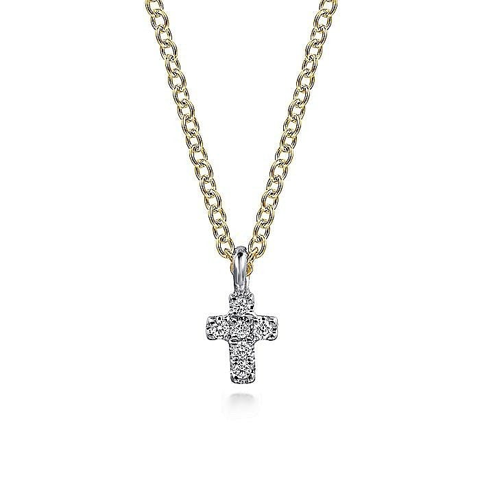 Gabriel & Co. Yellow and White Gold Diamond Cross Pendant - Diamond Pendants