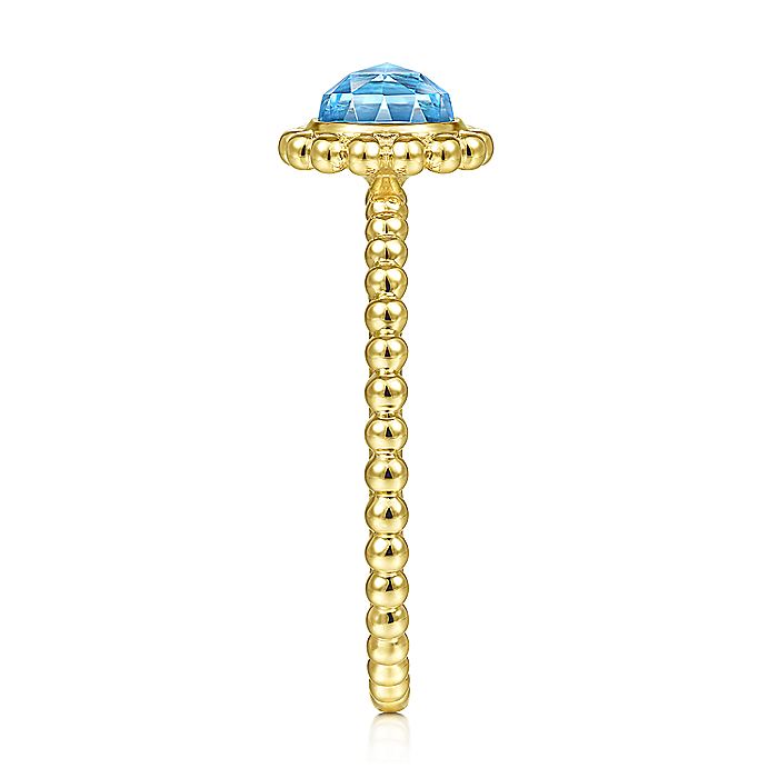 Gabriel & Co Yellow Gold Round Blue Topaz Bujukan Beaded Ring - Colored Stone Rings - Women's