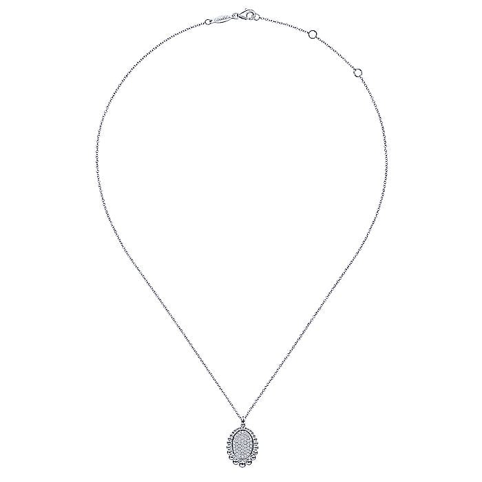 Gabriel & Co Sterling Silver White Sapphire Pavé Center and Bujukan Bead Frame Pendant Necklace - Silver Necklace