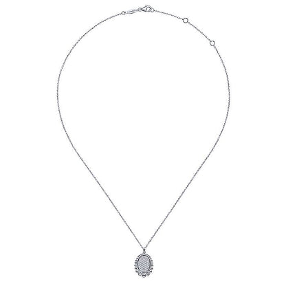 Gabriel & Co Sterling Silver White Sapphire Pavé Center and Bujukan Bead Frame Pendant Necklace - Silver Necklace