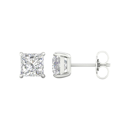 White Gold Laboratory Grown Princess Stud Earrings