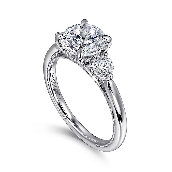 Gabriel & Co. White Gold Round Three Stone Semi-Mount Engagement Ring - Diamond Semi-Mount Rings