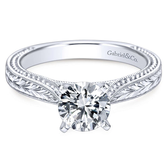 Gabriel & Co White Gold Engraved Semi-Mount Engagement Ring - Diamond Semi-Mount Rings