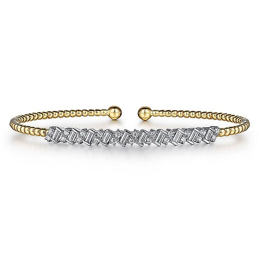 Gabriel & Co. 14 Karat Yellow and White Gold Bujukan Baguette Diamond Cuff Bracelet - Diamond Bracelets