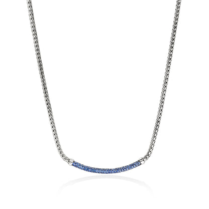 John Hardy Sterling Silver Essential Pavé Blue Sapphire Necklace