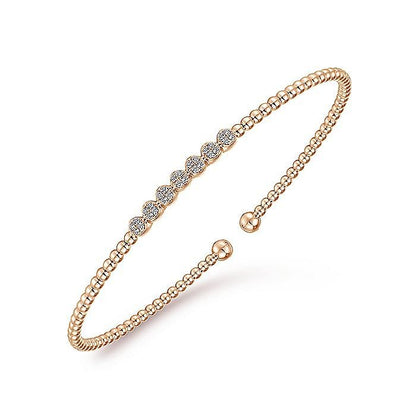 Gabriel & Co. Rose Gold Bujukan Bead and Cluster Diamond Station Bangle Bracelet