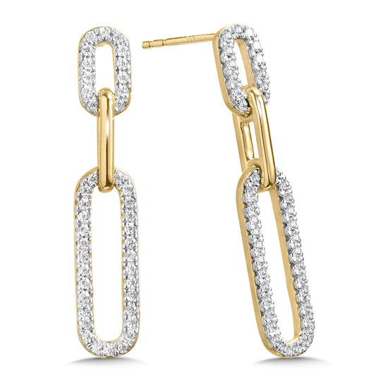 Ladies Yellow Gold Diamond Paperclip Earrings - Diamond Earrings