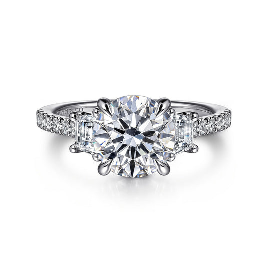 Gabriel & Co. White Gold Round Three Stone Semi-Mount Engagement Ring - Diamond Semi-Mount Rings