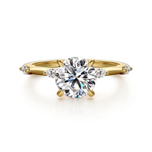 Gabriel & Co. 14 Karat Yellow Gold Round Scattered Marquise Diamond Semi Mount Engagement Ring - Diamond Semi-Mount Rings