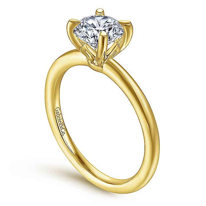 Gabriel & Co Yellow Gold Round Engagement Ring Mounting - Diamond Semi-Mount Rings