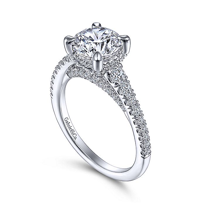 Gabriel & Co White Gold Straight Cathedral Semi-Mount Engagement Ring - Diamond Semi-Mount Rings