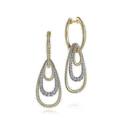 Gabriel & Co. 14 Karat Yellow and White Gold Huggie Drop Diamond Graduating Teardrops Earrings - Diamond Earrings