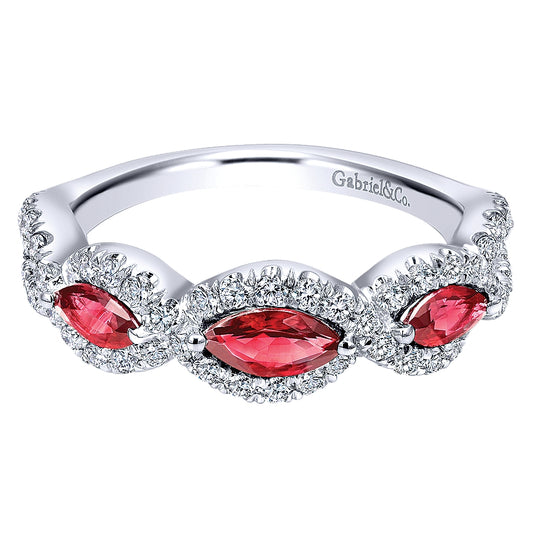 Gabriel & Co. 14 Karat White Gold Ruby & Diamond Fashion Ring - Colored Stone Rings - Women's