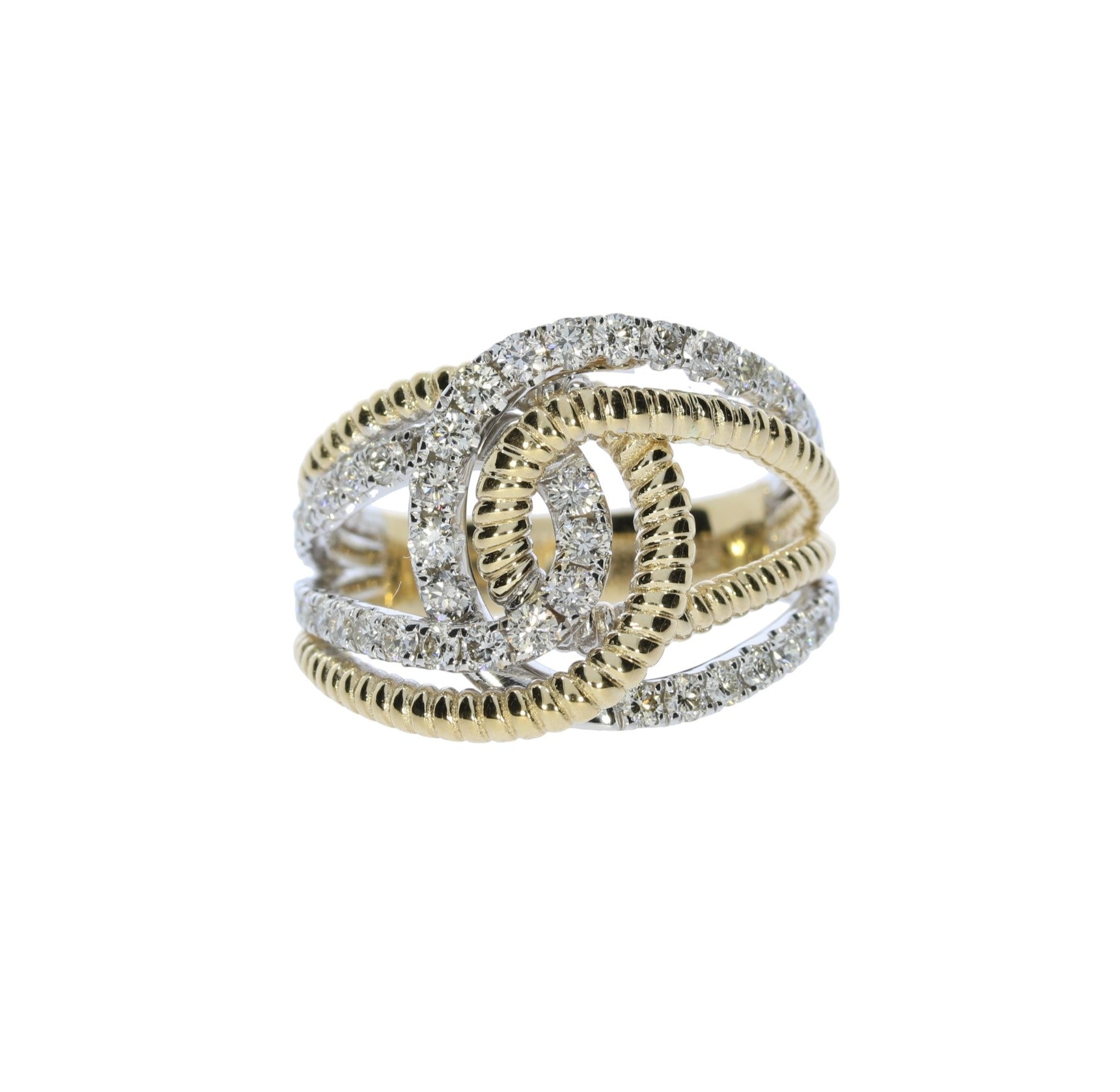 White and Yellow Gold Diamond Interlocking Style Ring - Diamond Fashion Rings - Women's