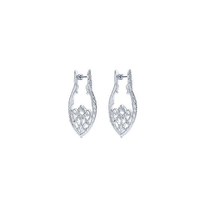 Gabriel & Co Sterling Silver 30mm Intricate White Sapphire Hoop Earrings - Silver Earrings