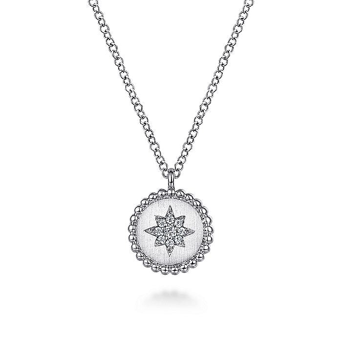 Gabriel & Co. Sterling Silver Bujukan Round Star Pendant 17.5 Inch Necklace - Diamond Necklaces