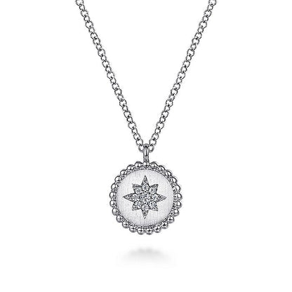 Gabriel & Co. Sterling Silver Bujukan Round Star Pendant 17.5 Inch Necklace - Diamond Necklaces