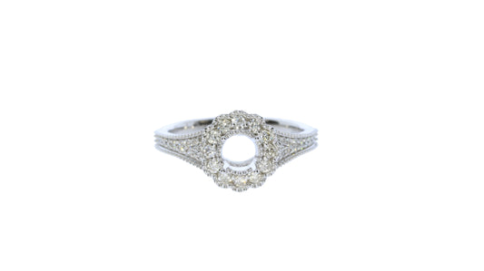 White Gold Diamond Halo Semi-Mount Engagement Ring - Diamond Semi-Mount Rings