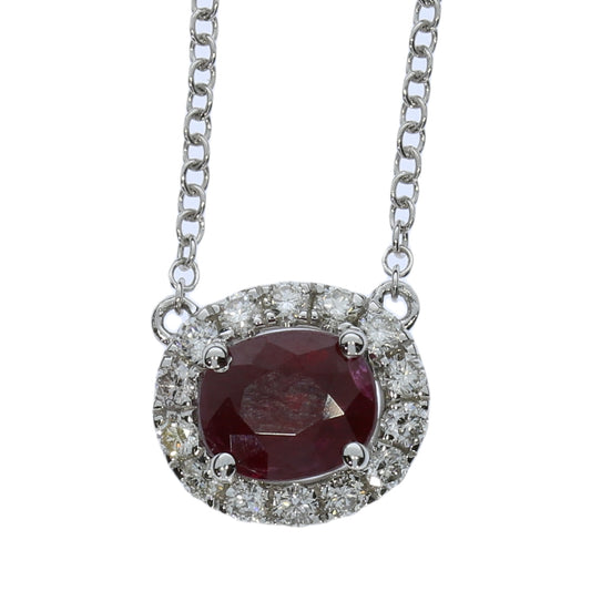 White Gold Ruby And Diamond Necklace - Colored Stone Pendants