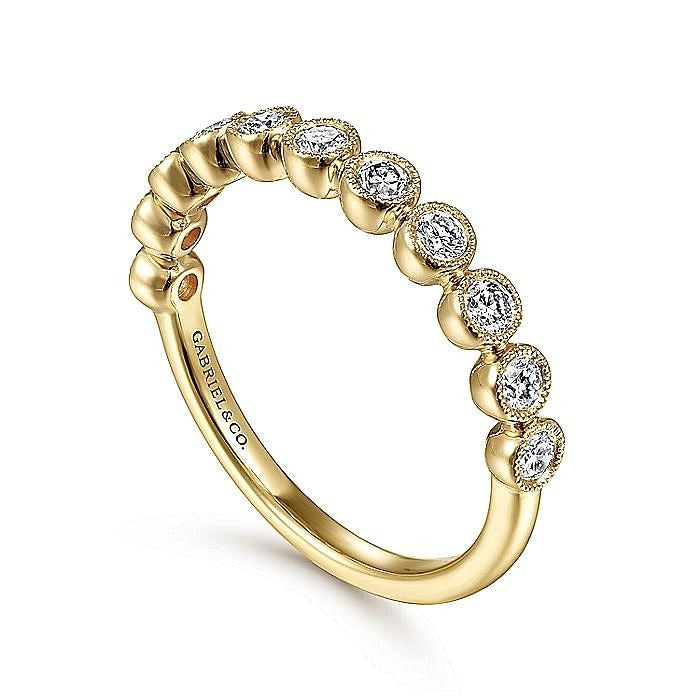 Gabriel & Co Yellow Gold Millgrain Bezel Diamond Stackable Ring - Diamond Fashion Rings - Women's