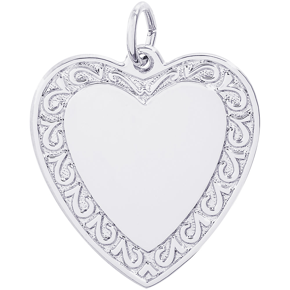 Scrolled Classic Heart Charm - Silver Charms