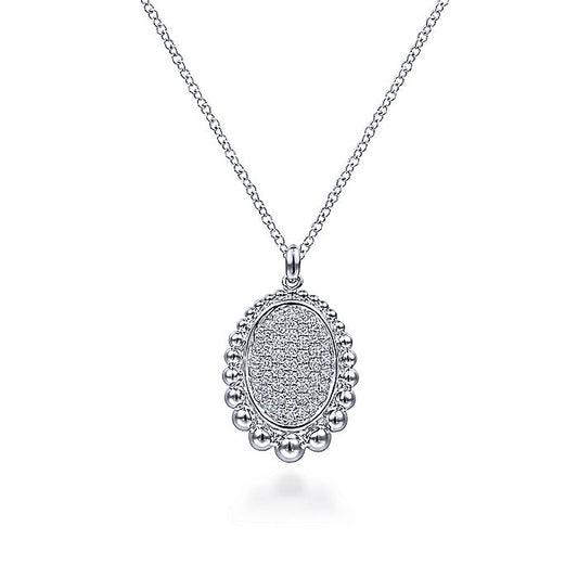 Gabriel & Co Sterling Silver White Sapphire Pavé Center and Bujukan Bead Frame Pendant Necklace - Silver Necklace