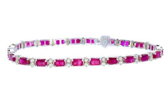 White Gold Ruby And Diamond Link Bracelet - Colored Stone Bracelets