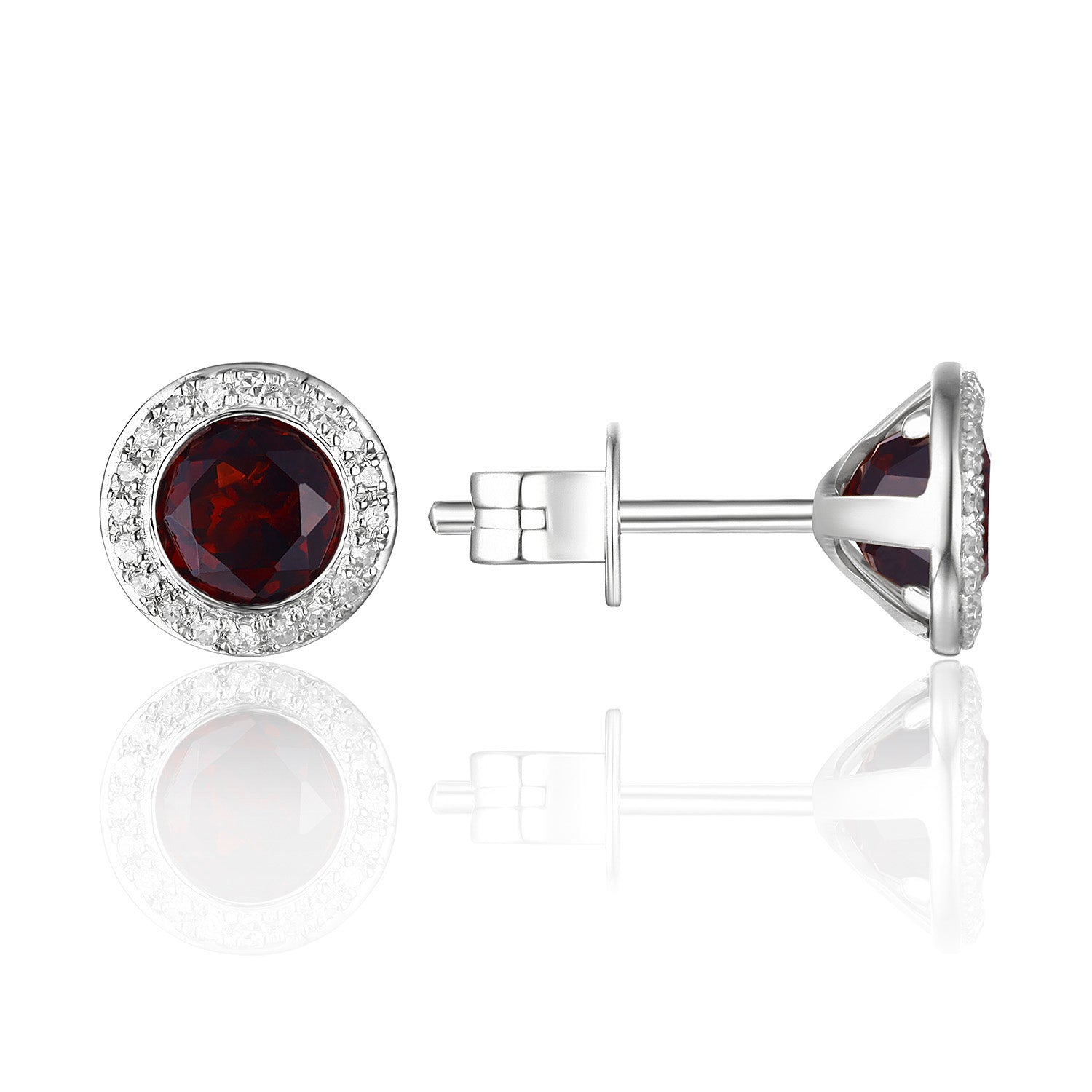 Luvente White Gold Garnet & Diamond Halo Earrings - Colored Stone Earrings