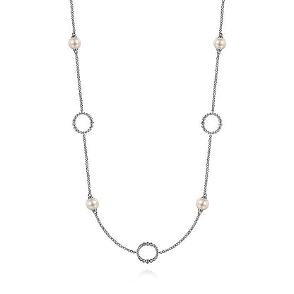 Gabriel & Co Sterling Silver Pearl and Open Circle Station Necklace - Pearl Necklace