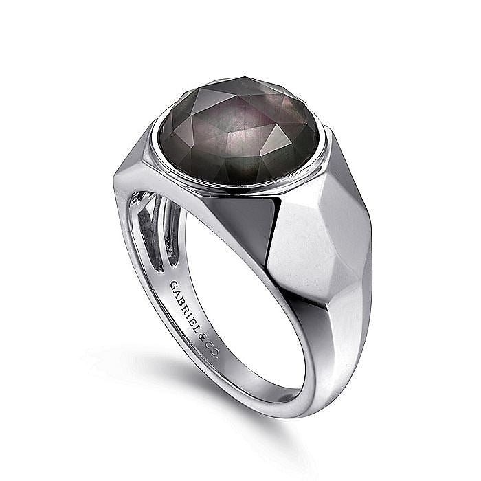 Gabriel & Co. Sterling Silver Black Mother of Pearl Ring - Gents Silver Ring