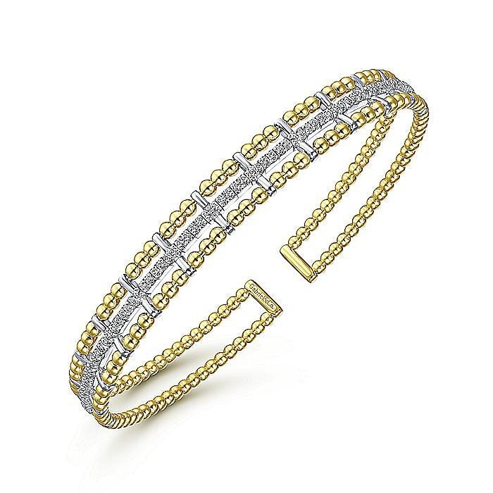 Gabriel & Co. Yellow and White Gold Diamond Diamond Bujukan Stacked Cuff Bangle Bracelet - Diamond Bracelets