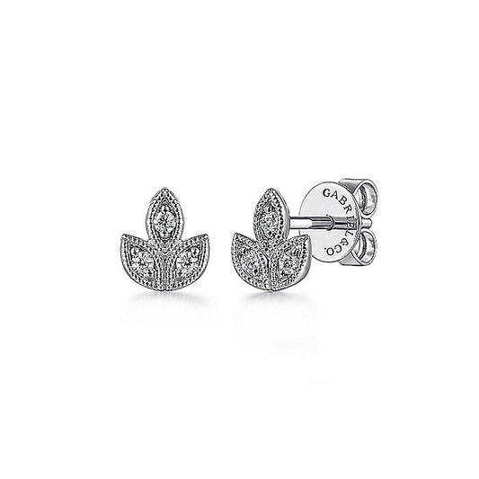 Gabriel & Co. White Gold Diamond Milgrain Leaf Stud Earrings - Diamond Earrings