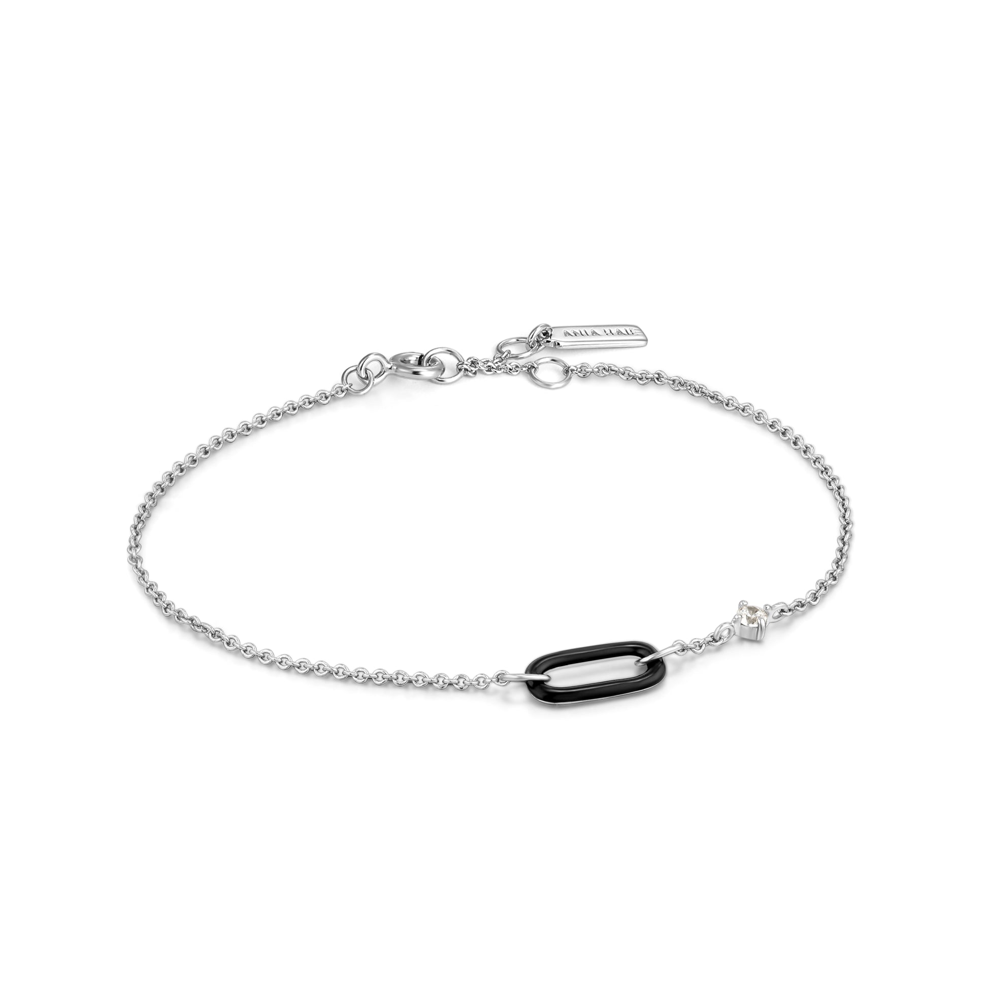 Ania Haie Raven Black Enamel Silver Link Bracelet - Silver Bracelets