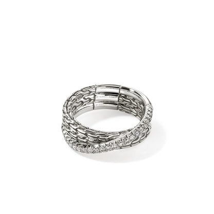 John Hardy Sterling Silver Essential Diamond Pavé Crossover Ring