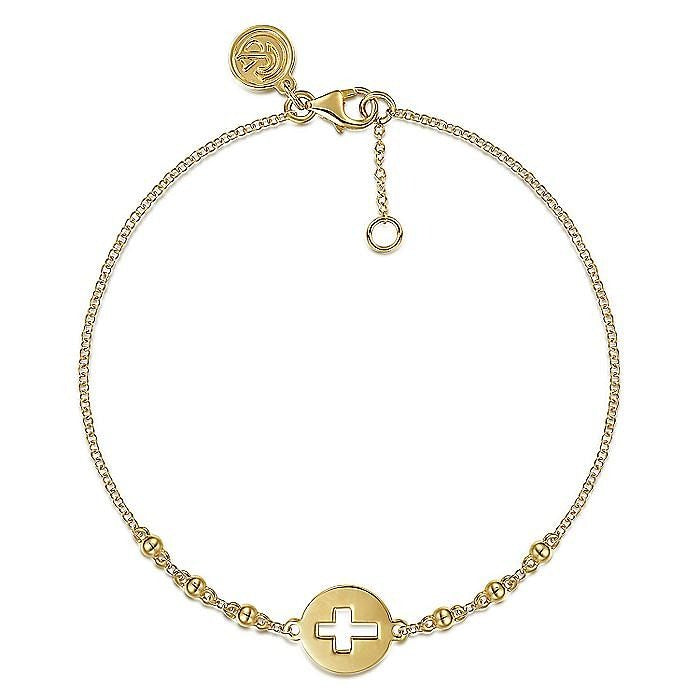 Gabriel & Co. Yellow Gold Chain Bracelet with Cutout Cross Disc Bracelet - Gold Bracelets