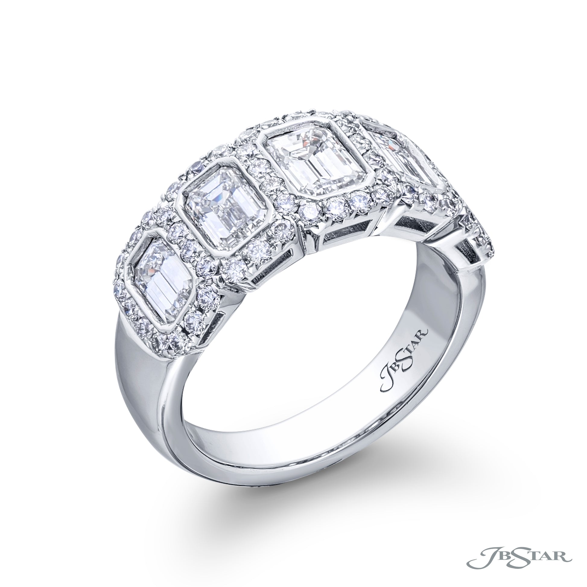 JB Star Platinum Diamond Emerald-Cut Micro Pave Wedding Band - Diamond Fashion Rings - Women's