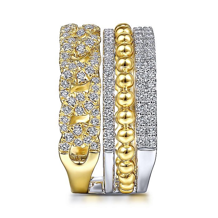 Gabriel & Co Yellow And White Gold Wide Band Layered Ring - Diamond Fashion Rings - Women's