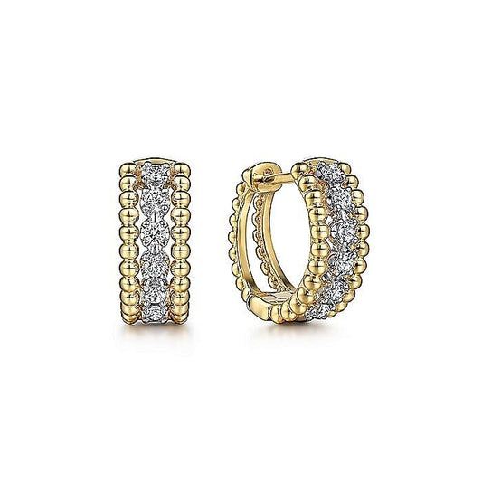 Gabriel & Co. Yellow and White Gold Bujukan Huggie Pavé Diamond Wide Earrings - Diamond Earrings