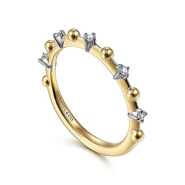 Gabriel & Co. Yellow Gold Bujukan and Diamond Station Alternating Ring - Diamond Fashion Rings - Women's