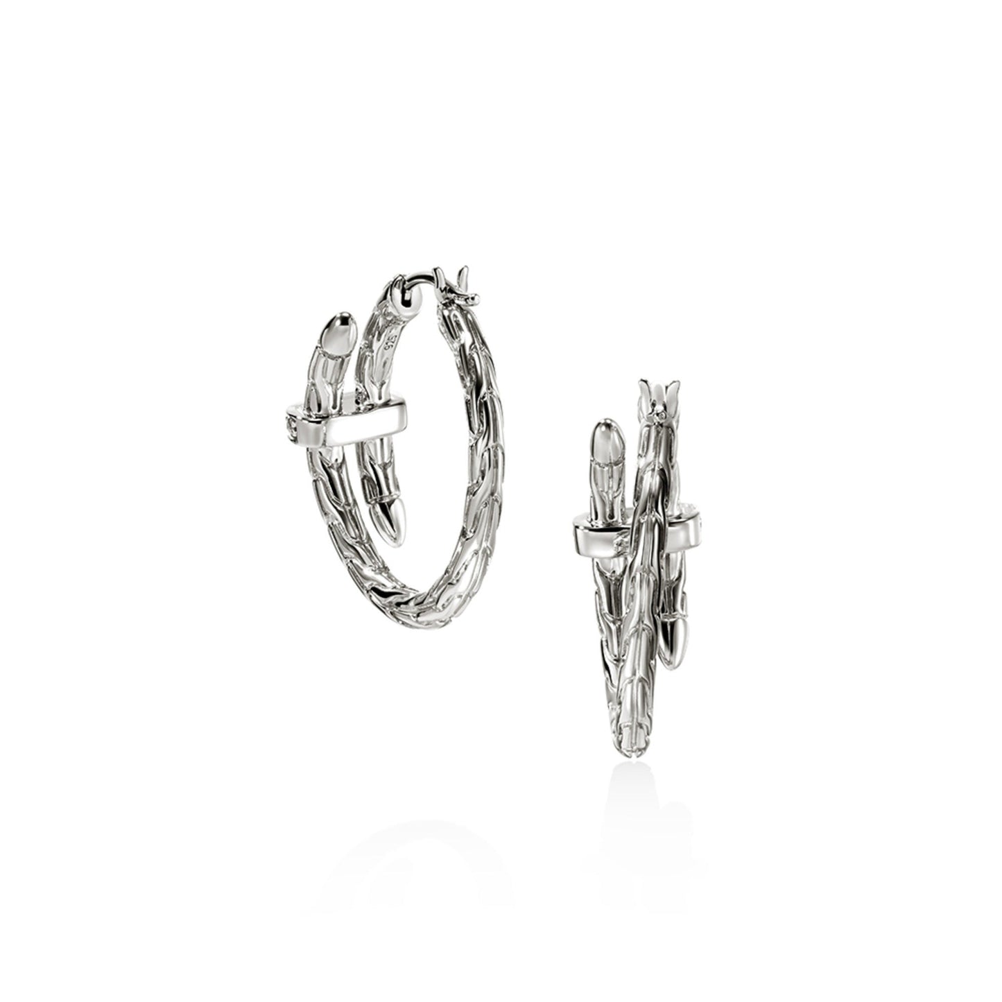 John Hardy Sterling Silver Spear Hoop Diamond Earrings