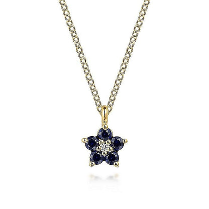 Gabriel & Co. Yellow Gold Diamond and Sapphire Flower Pendant - Colored Stone Pendants