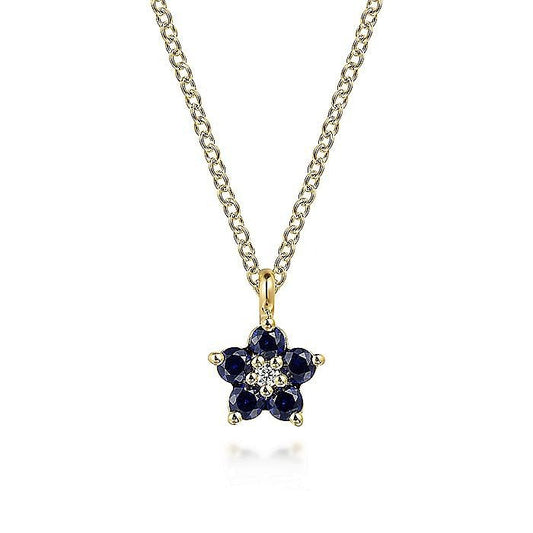 Gabriel & Co. Yellow Gold Diamond and Sapphire Flower Pendant - Colored Stone Pendants