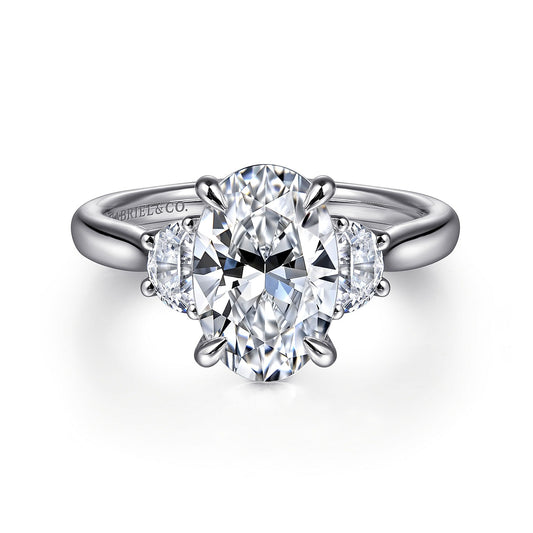 Gabriel & Co. White Gold Oval Three Stone Semi-Mount Engagement Ring - Diamond Semi-Mount Rings